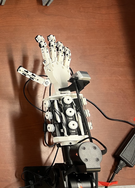 Top view of CRAFT hand mounted on the I2RT Yam setup near tabletop task objects